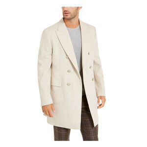 TALLIA Men Double Breasted Wool Blend Coat Beige Size S 400074
